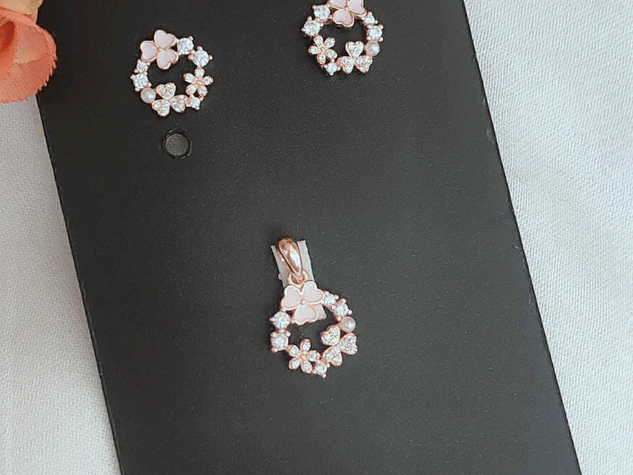 Pink Floral CZ Pendant Set 